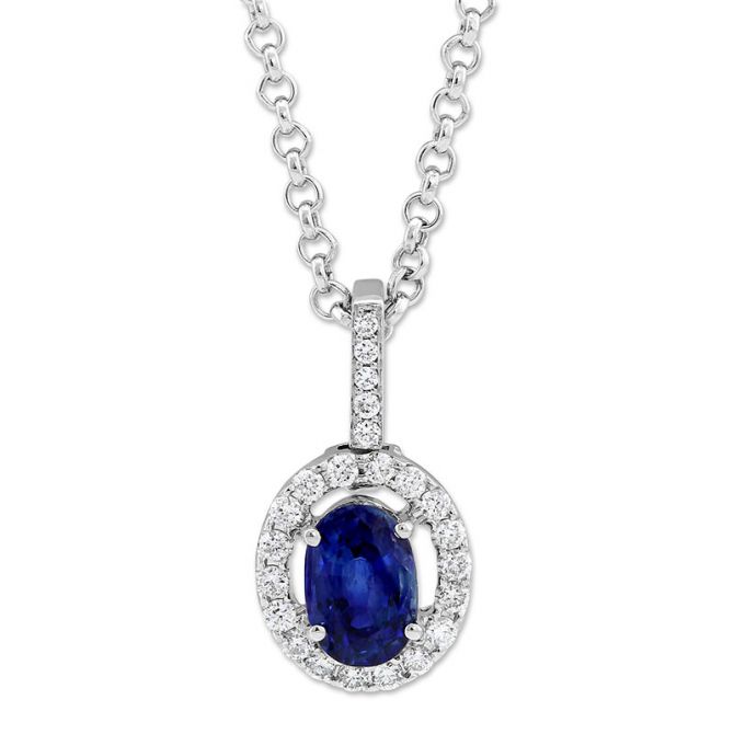 Oval Sapphire & Diamond Pendant in White Gold