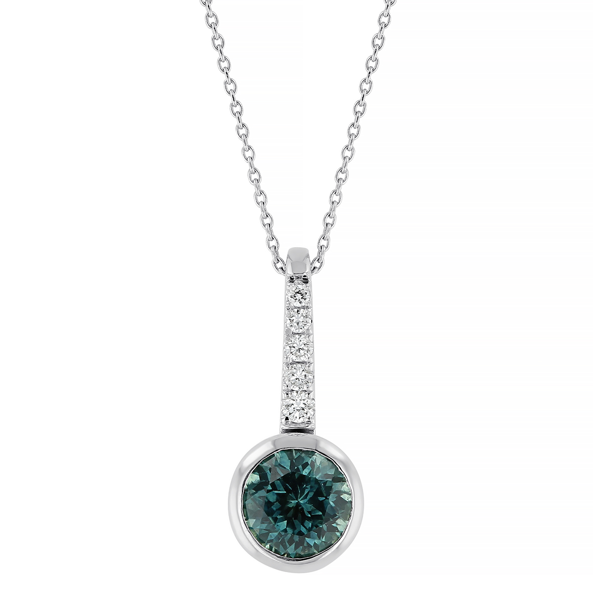 Round Montana Sapphire Bezel Set Pendant with Diamond Bail in White ...