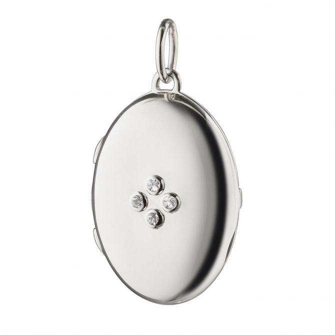 Monica Rich Kosann Four Image Midi Sterling Silver Locket Charm with White Sapphires