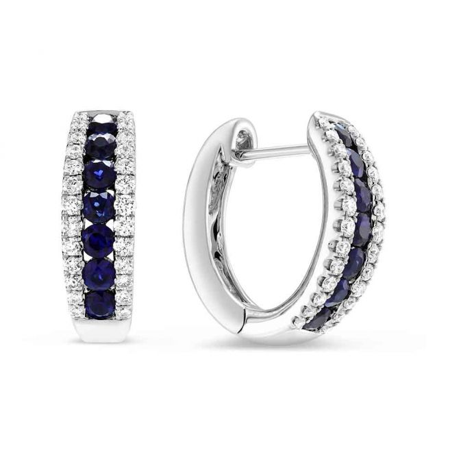 Sapphire & Diamond Huggie Hoop Earrings in White Gold