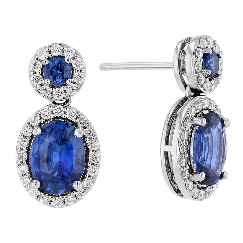 Sapphire & Diamond Halo Earrings in White Gold | Borsheims