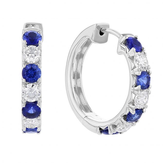 Sapphire & Diamond Huggie Hoop Earrings in White Gold