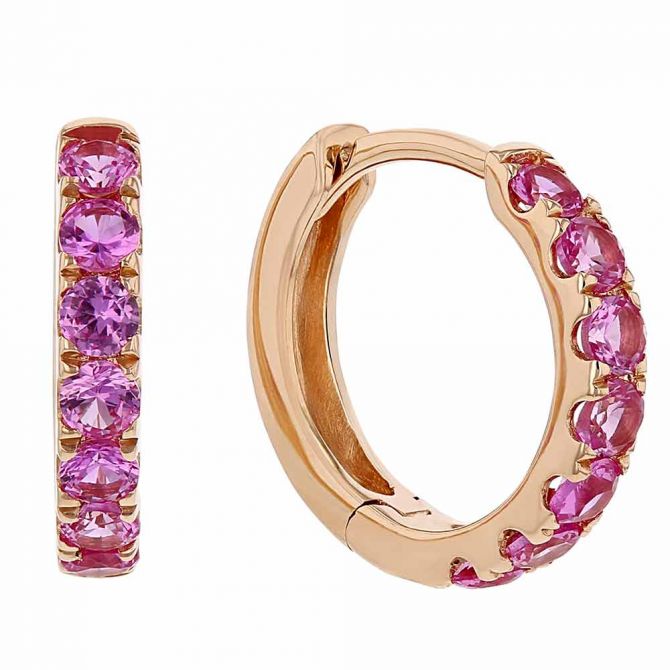 Pink Sapphire Huggie Hoop Earrings in Rose Gold