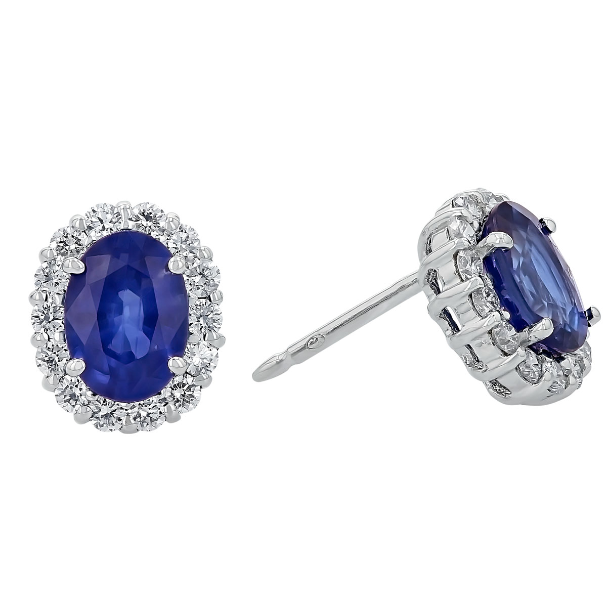 Oval Sapphire And Diamond Halo Post Earrings In White Gold Borsheims 1708