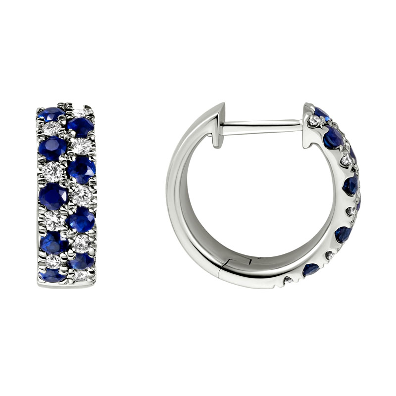 Sapphire & Diamond 2 Row Huggie Hoop Earrings in White Gold | Borsheims