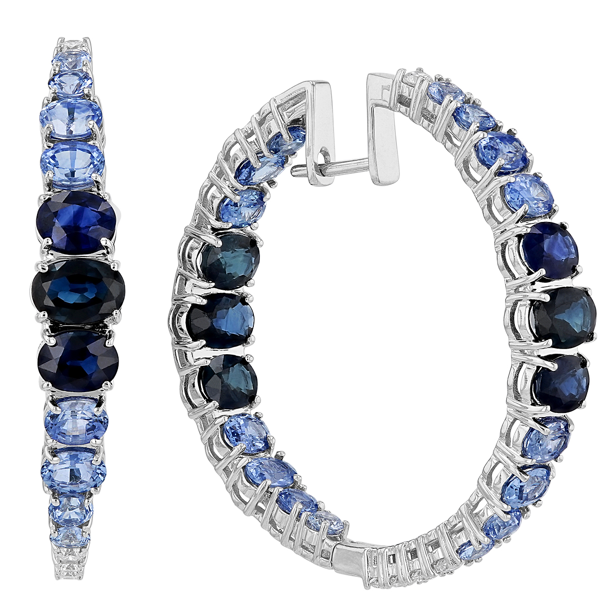 Sapphire Ombre Graduated Inside Out Hoop Earrings in White Gold | Borsheims