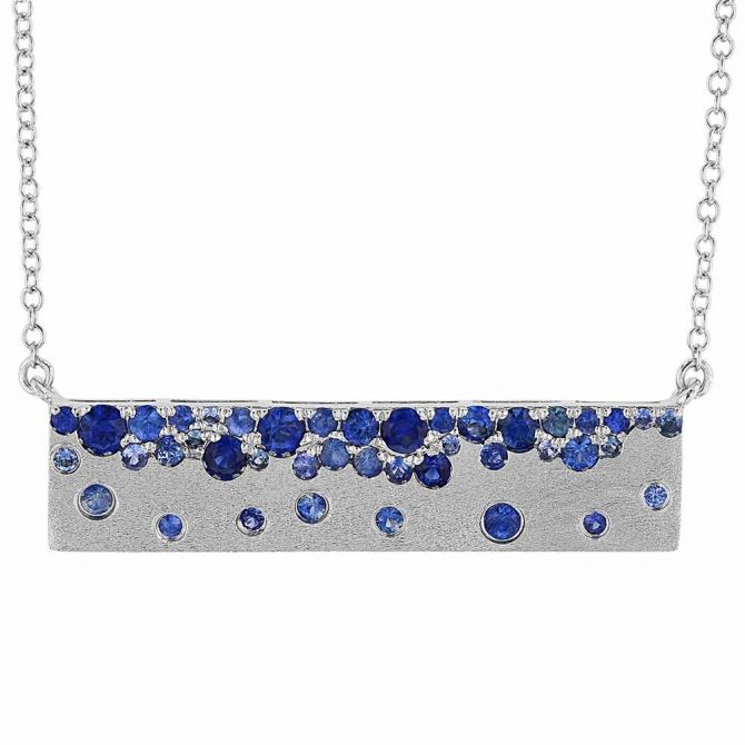 Sapphire Scatter Inlay Bar Necklace in Matte White Gold, 18"