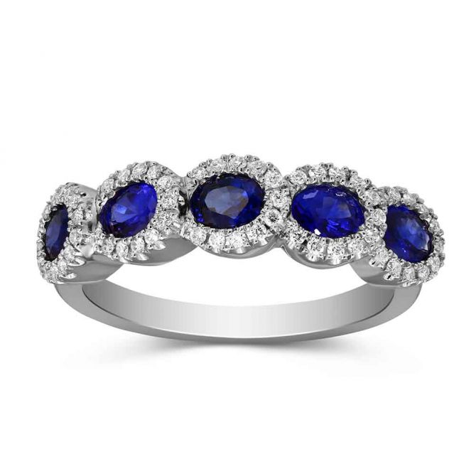 Oval Sapphire & Diamond Halo Overlapping Ring in White Gold