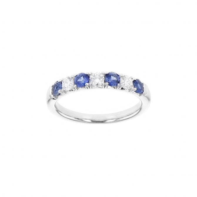 Sapphire & Diamond 7 Stone Alternating Ring in White Gold