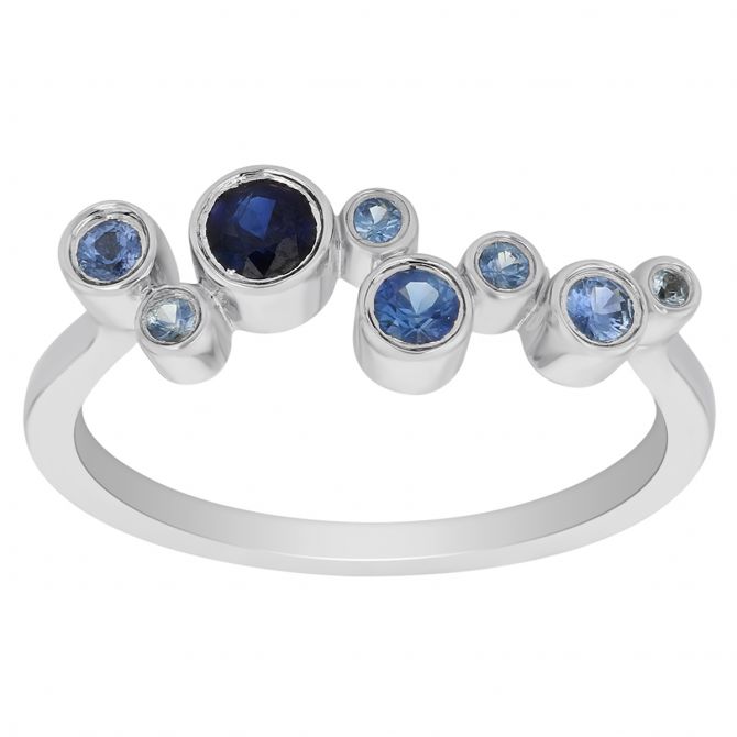 Round Sapphire Bezel Set Scatter Ring in White Gold