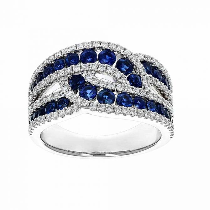 Sapphire & Diamond Crossover Twist Ring in White Gold