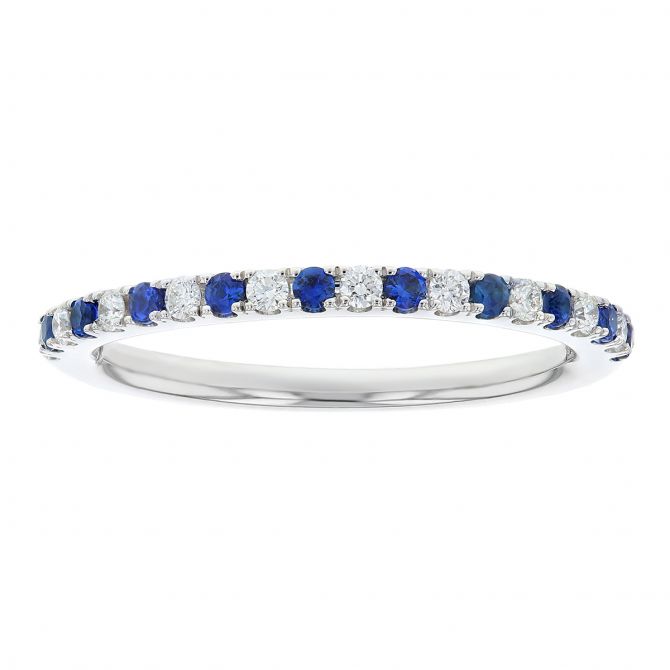 Round Sapphire & Diamond Alternating Slim Ring in White Gold