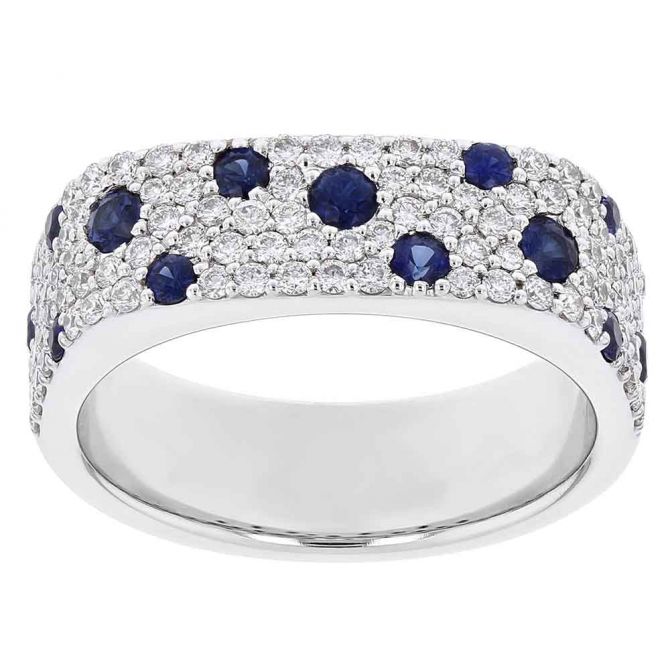 Sapphire & Diamond Pavé 5 Row Ring in White Gold