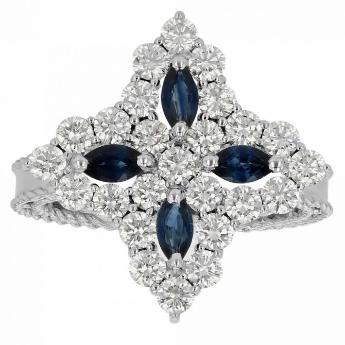 Roberto Coin Princess Flower Diamond & Sapphire Ring in White Gold