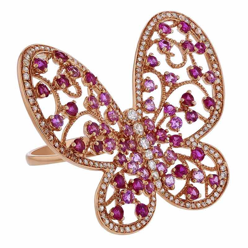 14K Rose Gold Ruby, Pink Sapphire, & Diamond Butterfly Ring | Borsheims