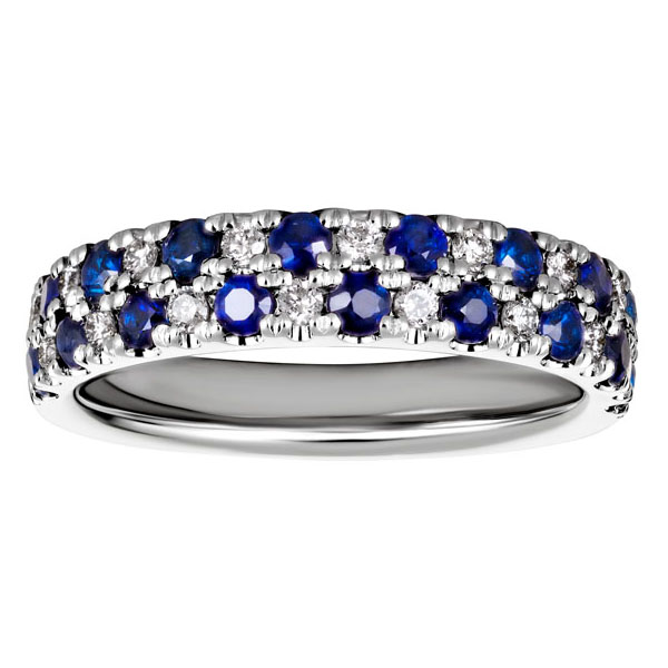 Sapphire & Diamond Pavé 2 Row Ring in White Gold