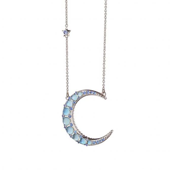 Monica Rich Kosann Sun, Moon & Stars Blue Topaz Crescent Moon Necklace in Sterling Silver