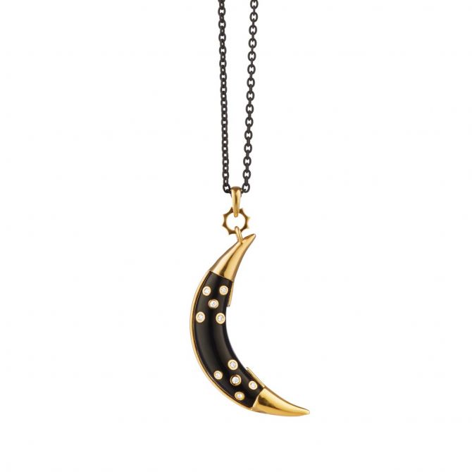 Monica Rich Kosann New Moon Charm Necklace in Black Onyx and 18K Yellow Gold