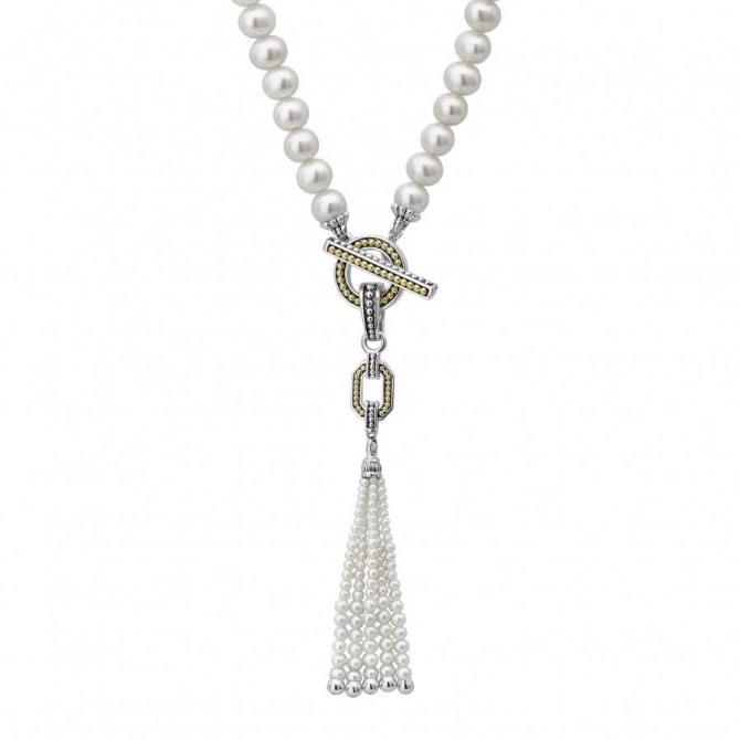 LAGOS Luna Pearl Tassel Toggle Necklace