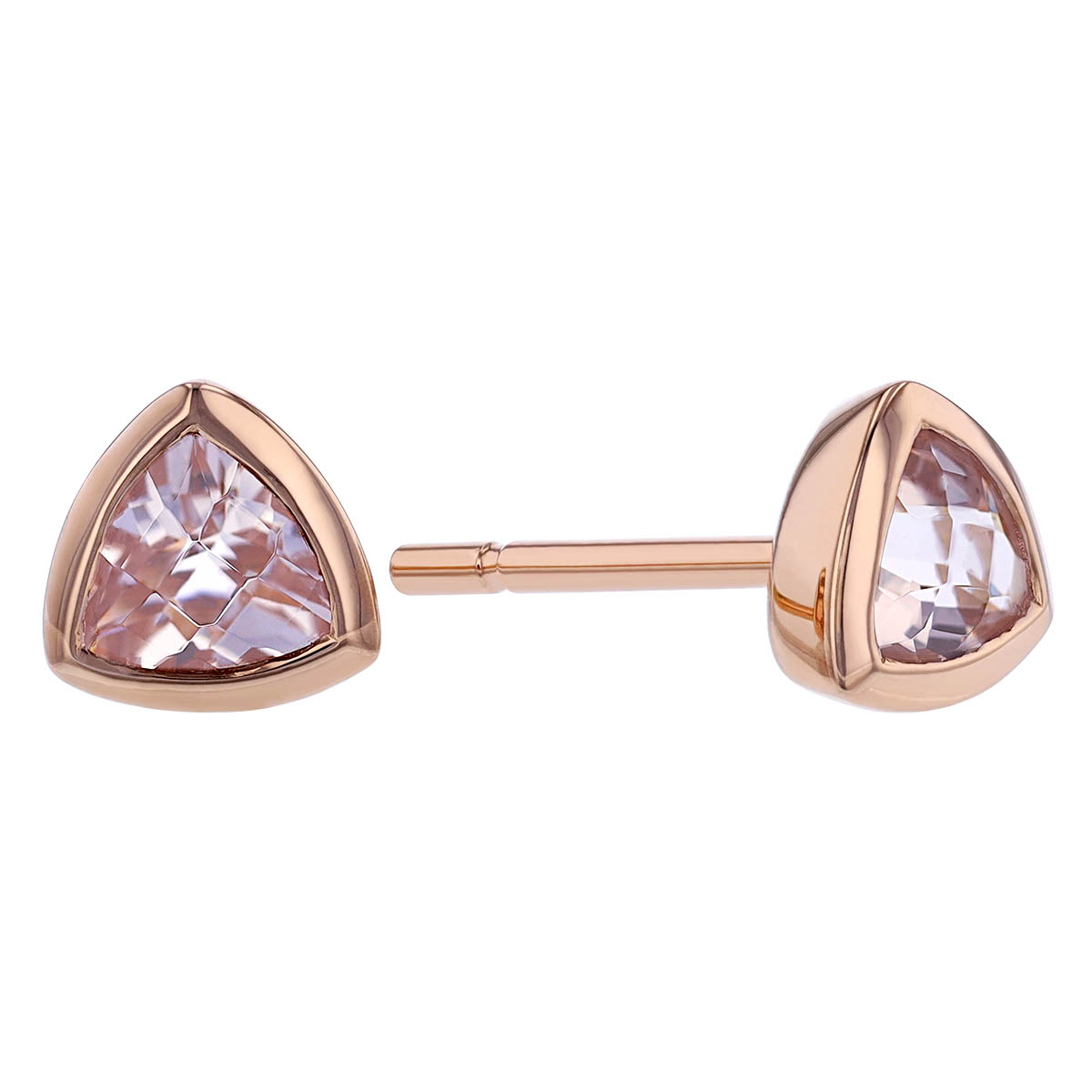 Trillion Morganite Bezel Set Stud Earrings in Rose Gold, 4 mm | Borsheims