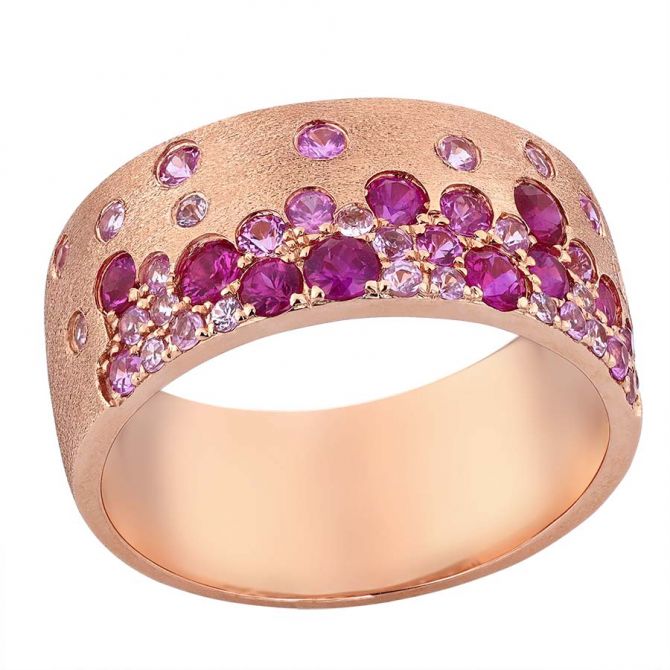 Ruby & Pink Sapphire Flush Set Scatter Ring in Matte Rose Gold