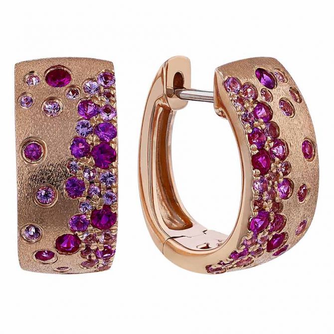 Ruby Scatter Inlay Huggie Hoop Earrings in Satin Rose Gold