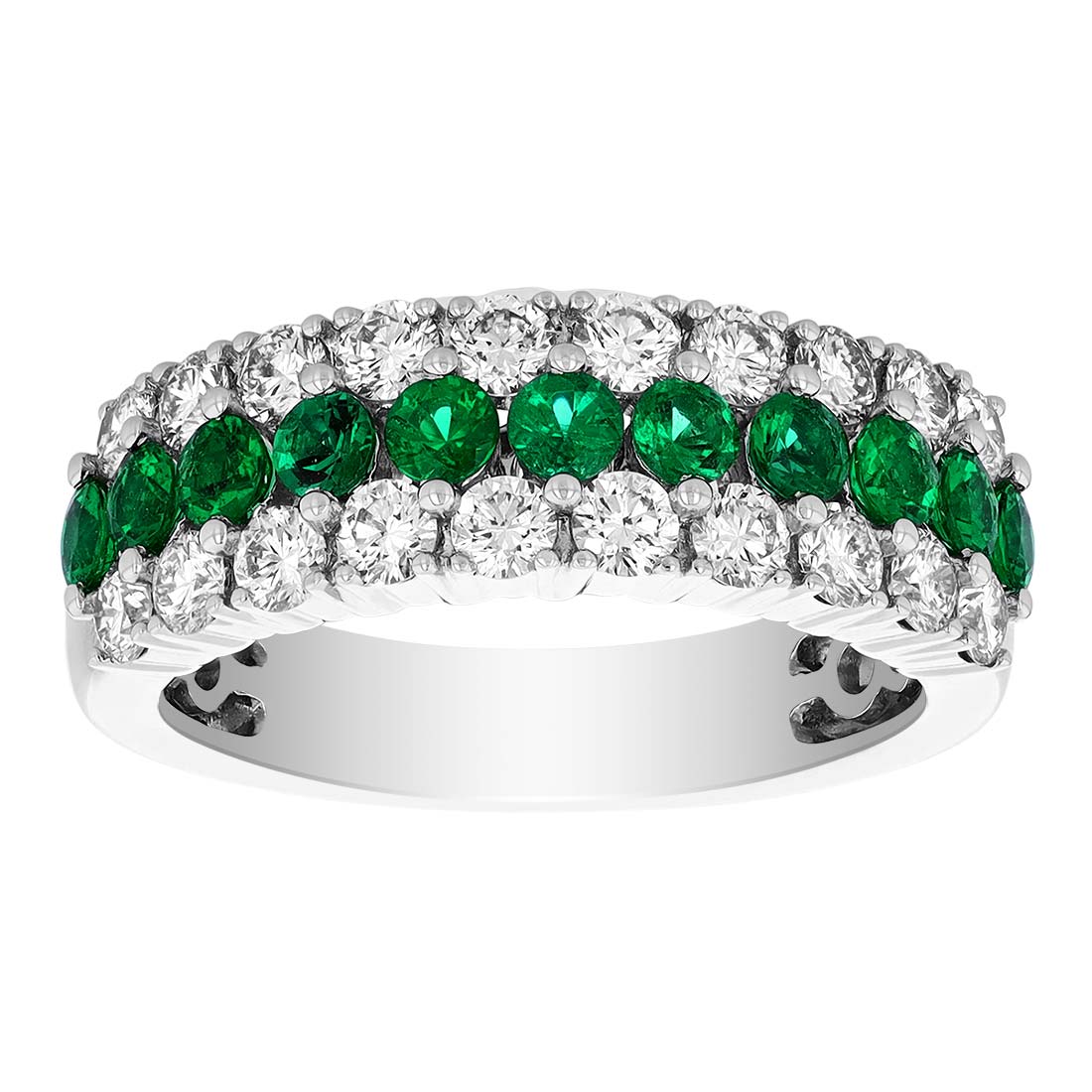 Emerald & Diamond 3 Row Band Ring in White Gold | Borsheims