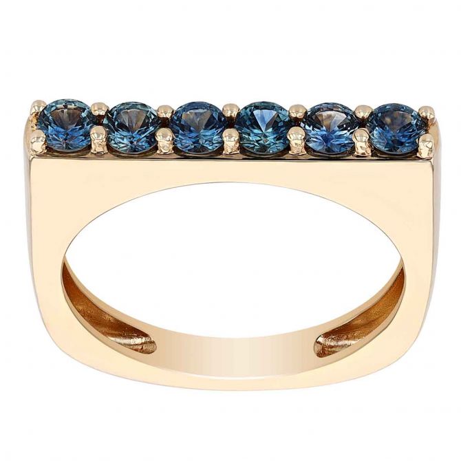 Montana Sapphire Bar Stirrup Ring in Yellow Gold