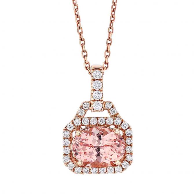 Oval Lotus Garnet Pendant with Diamond Halo & Bail in Rose Gold, 18"