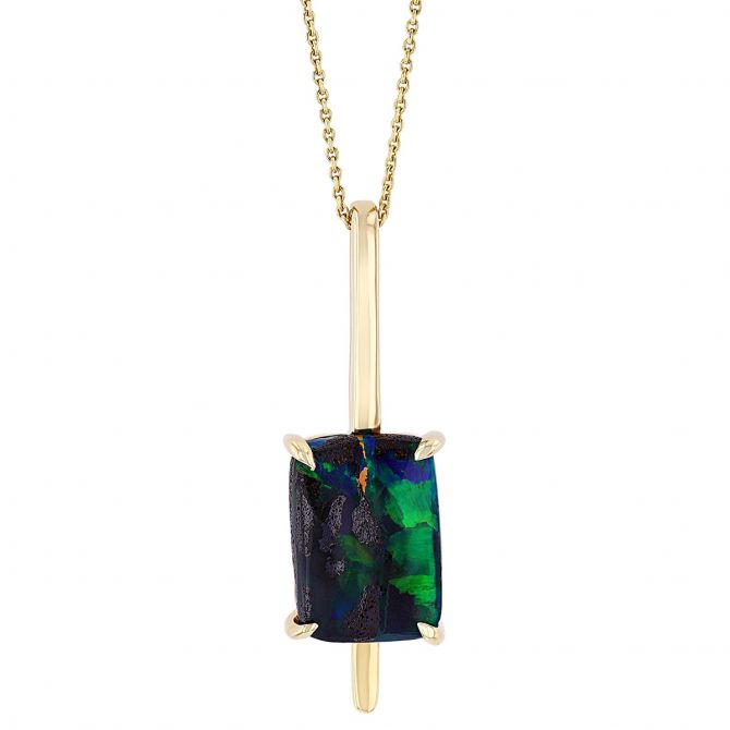 Boulder Opal & Yellow Gold Bar Pendant, 18"