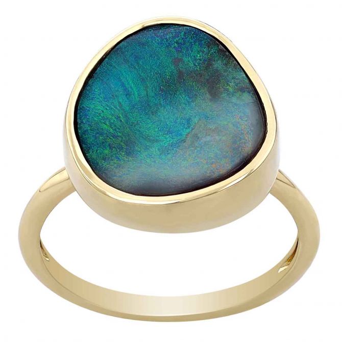 Boulder Opal Bezel Set Cocktail Ring in Yellow Gold