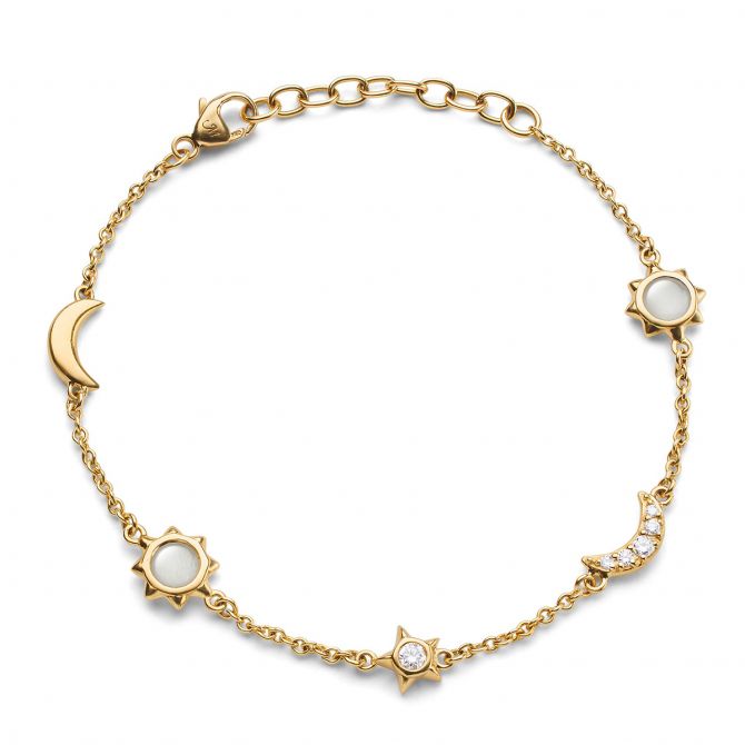 Monica Rich Kosann Sun Moon and Stars Diamond and Moonstone Chain Bracelet, 18K Yellow Gold