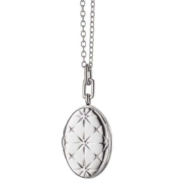 Monica Rich Kosann Sterling Silver White Sapphire Mosaic Locket