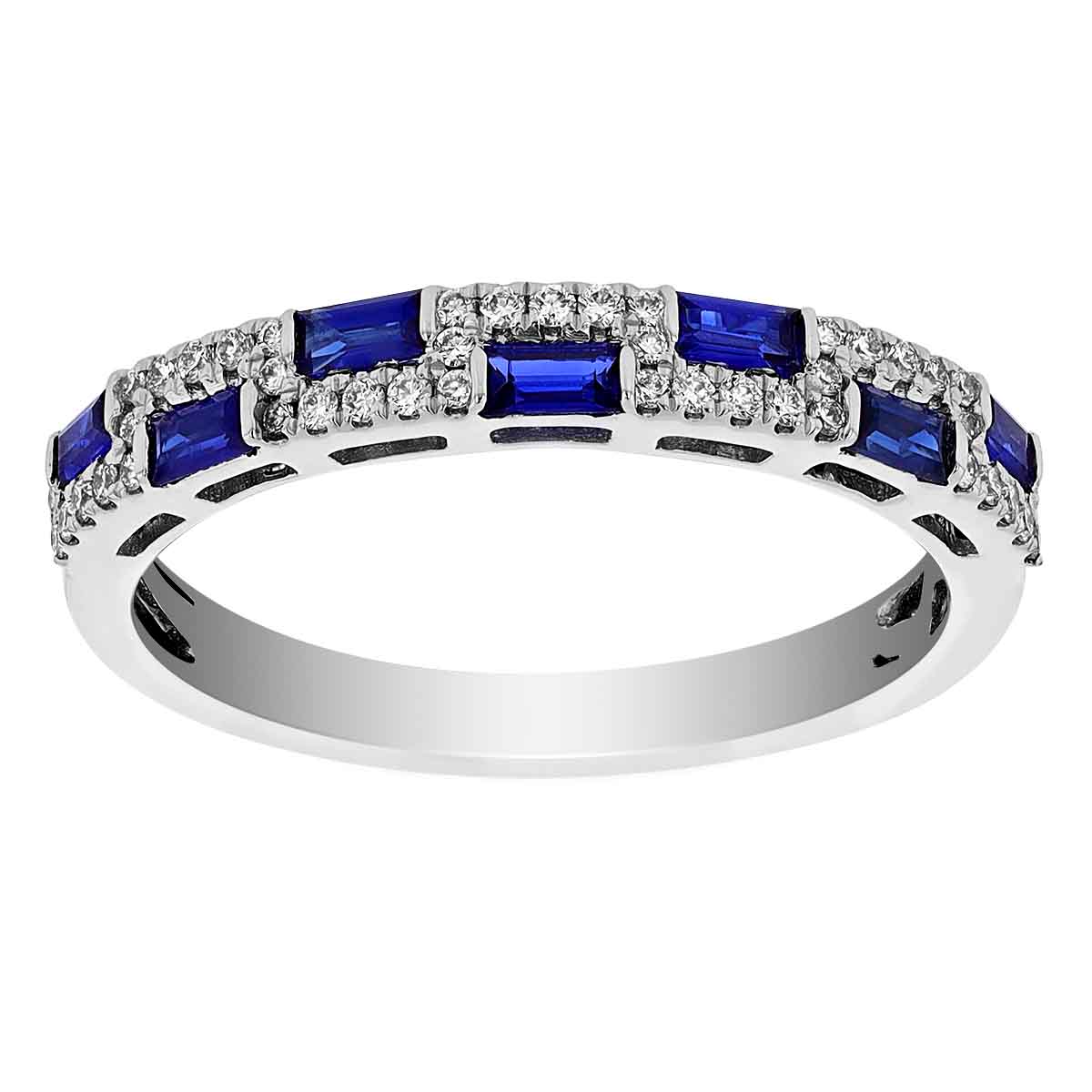 Sapphire and Diamond Two Row Ring