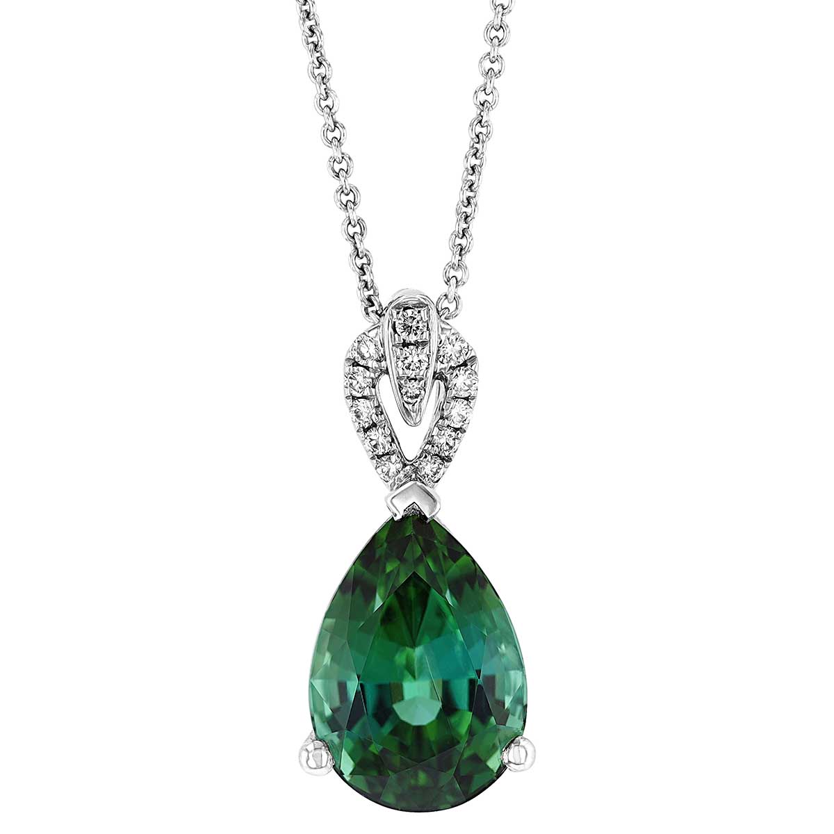 Pear Shaped Green Tourmaline & Diamond Bail Pendant in White Gold, 18 ...