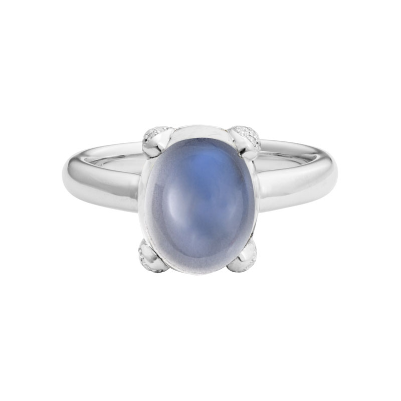 Oval Moonstone Cabochon Ring with 4 Diamond Accents in White Gold ...