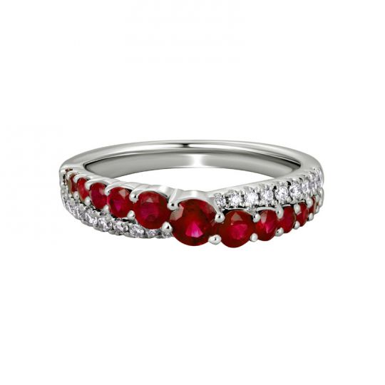 Ruby Diamond Graduated 2 Row Crossover Ring In White Gold Borsheims