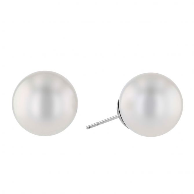 TARA Pearls White South Sea Cultured Pearl Stud Earrings in White Gold, 15x16 mm