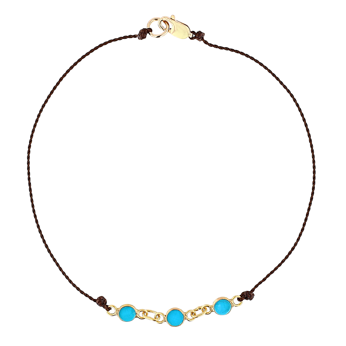 Margaret Solow Turquoise Bezel Set Cord Bracelet in Yellow Gold, 7