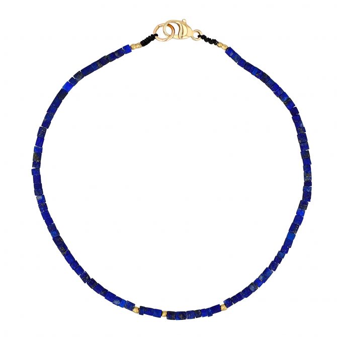 Margaret Solow Lapis Lazuli Bead Bracelet in Yellow Gold, 7"