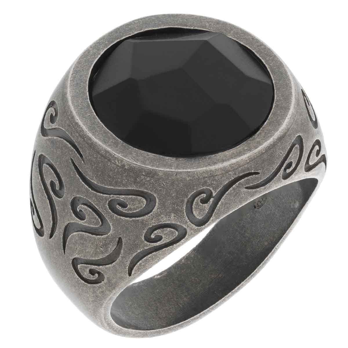 Marco Dal Maso Ara Engraved Silver Ring With Round Polished Onyx Stone Borsheims