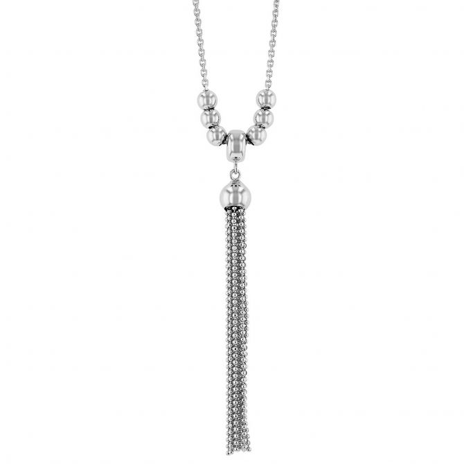 Sterling Silver Beaded Tassel Pendant, 20"