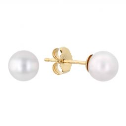 Image for TARA Pearls White Cultured Pearl 5 mm Stud Earrings in Yellow Gold