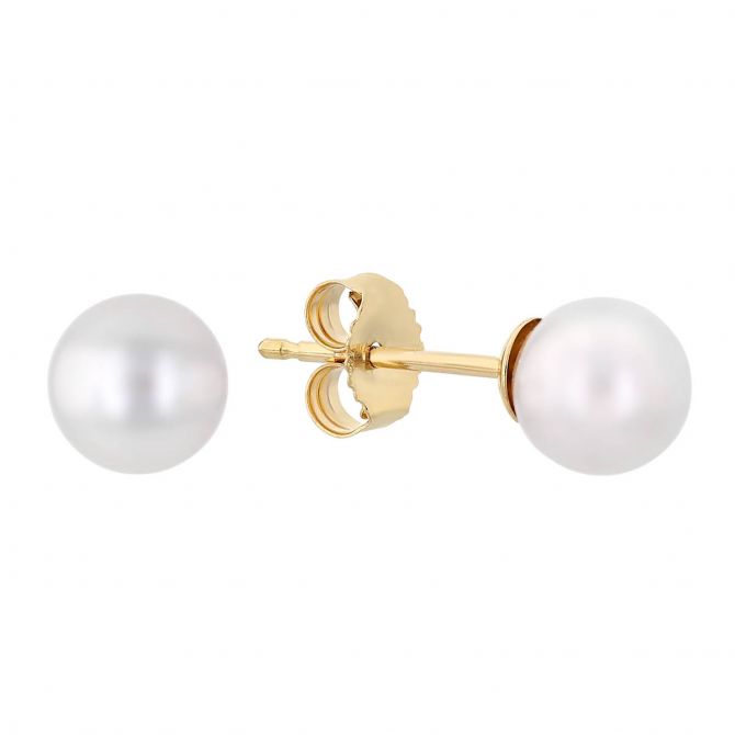 TARA Pearls White Cultured Pearl 5 mm Stud Earrings in Yellow Gold