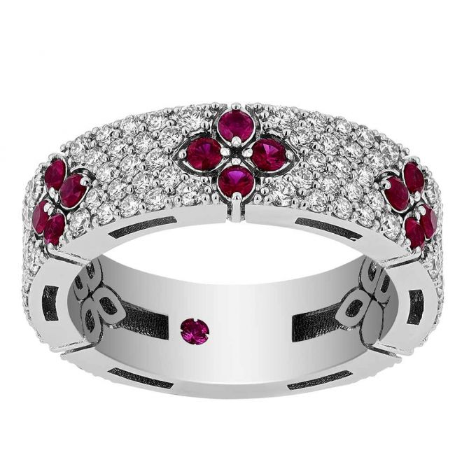 Roberto Coin Love in Verona Ruby & Diamond Pavé Band Ring in 18K White Gold