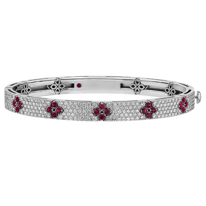 Roberto Coin Love in Verona Diamond Pavé & Ruby Bangle Bracelet in 18K White Gold