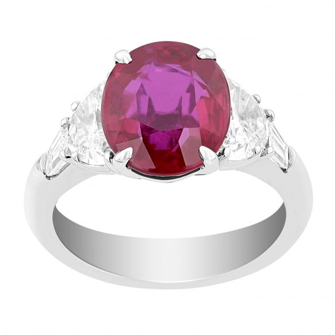 J.B. Star Oval Ruby & Diamond 5 Stone Ring in Platinum