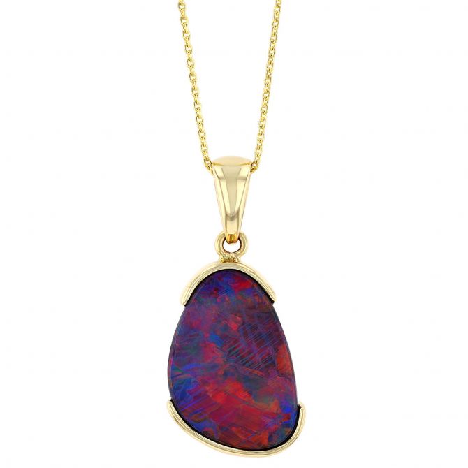 Opal Doublet Demi Bezel Pendant in Yellow Gold