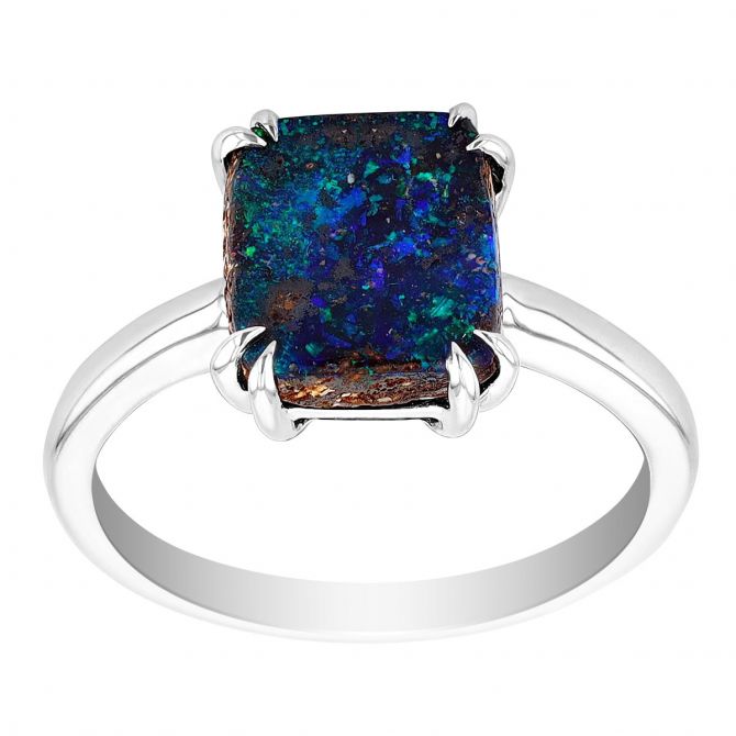 Cushion Boulder Opal Ring in Sterling Silver