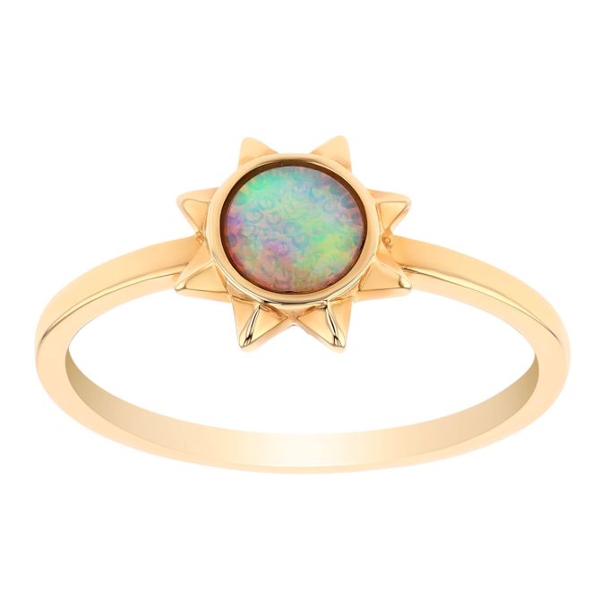 Round Cabochon Opal Star Ring in Yellow Gold